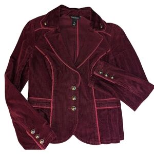 Stunning WHBM Blazer Burgundy HOLIDAY 99% Cotton Micro Corduroy Silver Hardware